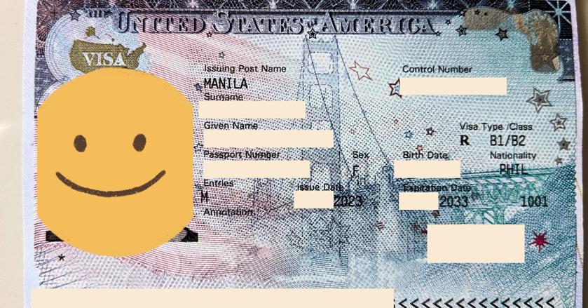a photo sample of a US tourist visa for Filipinos