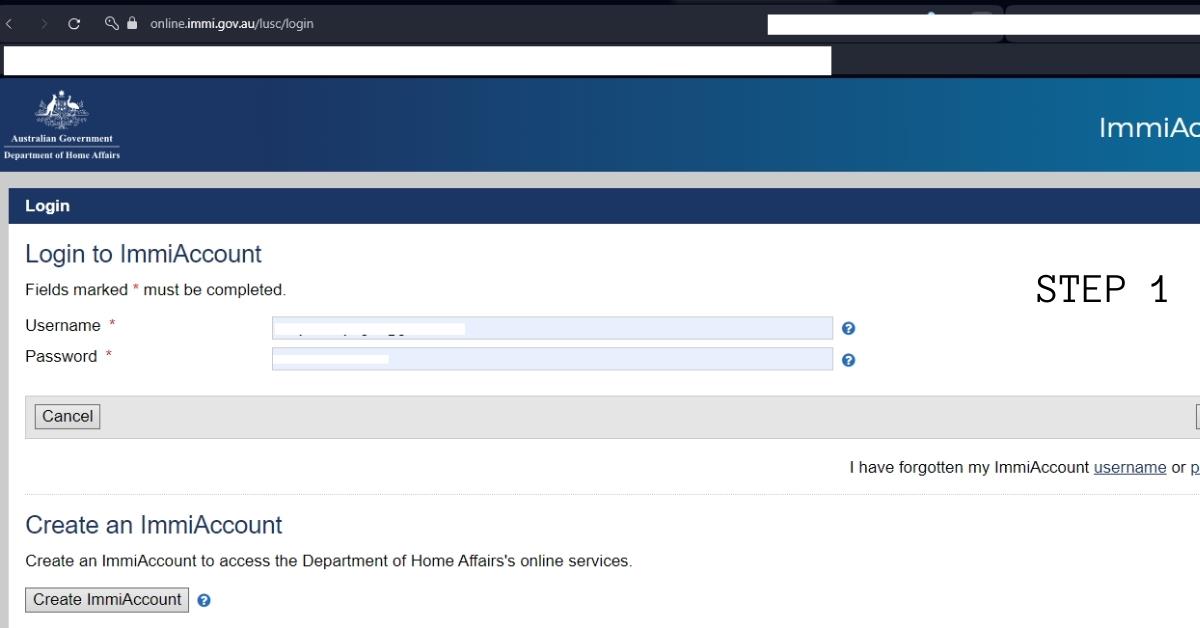 a screenshot of creating account on immi site - Australian Visa Application For Filipinos