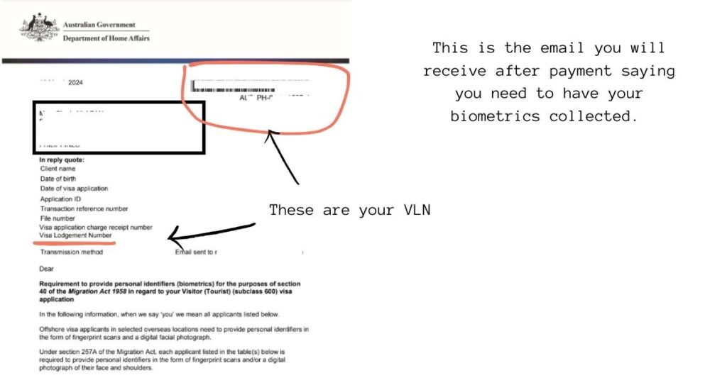 a screenshot on an email applicants of australian visa will receive
