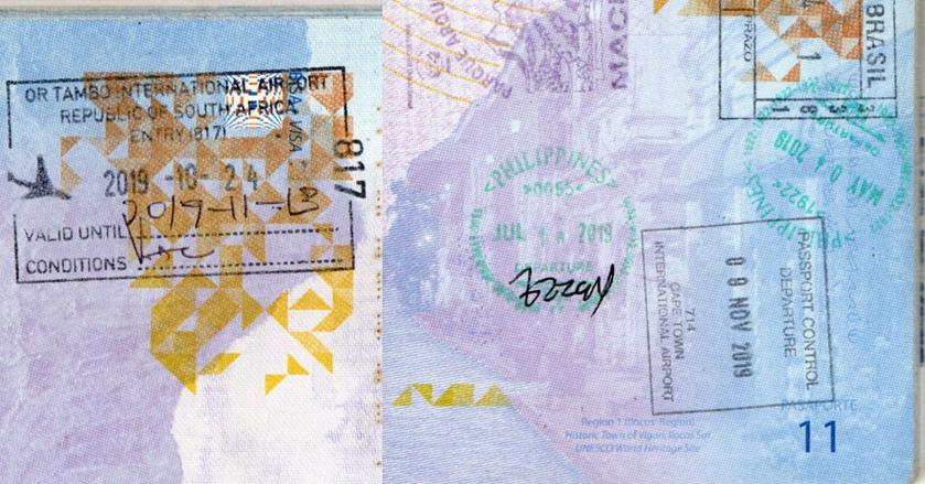 a photo of South Africa visa stamp on the Philippines passport
